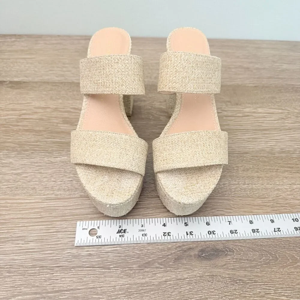 Chinese Laundry Raffia Platform Mule Sandals Womens Size 6.5 Beige Block Heel - Picture 9 of 10